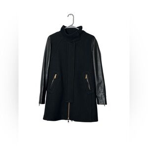 Milly 100% Lambskin Leather Sleeve,Black Jacket,Shell 80% Wool 20%Polyamide